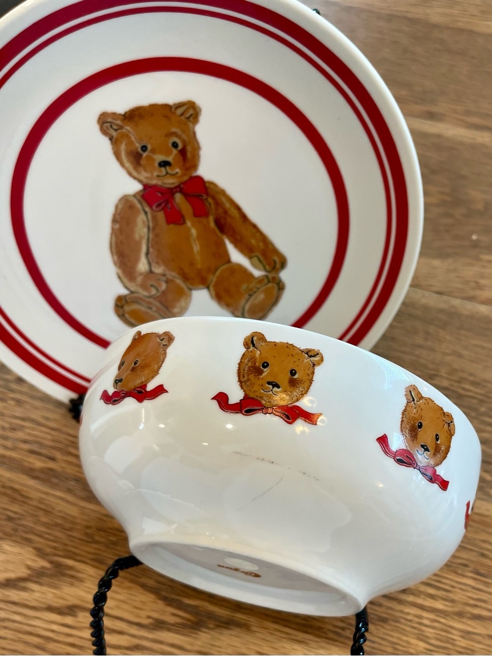 Vtg. 2 Piece Porcelain Set - Plate, Bowl , Teddy Bear Pattern by Curzon 80s